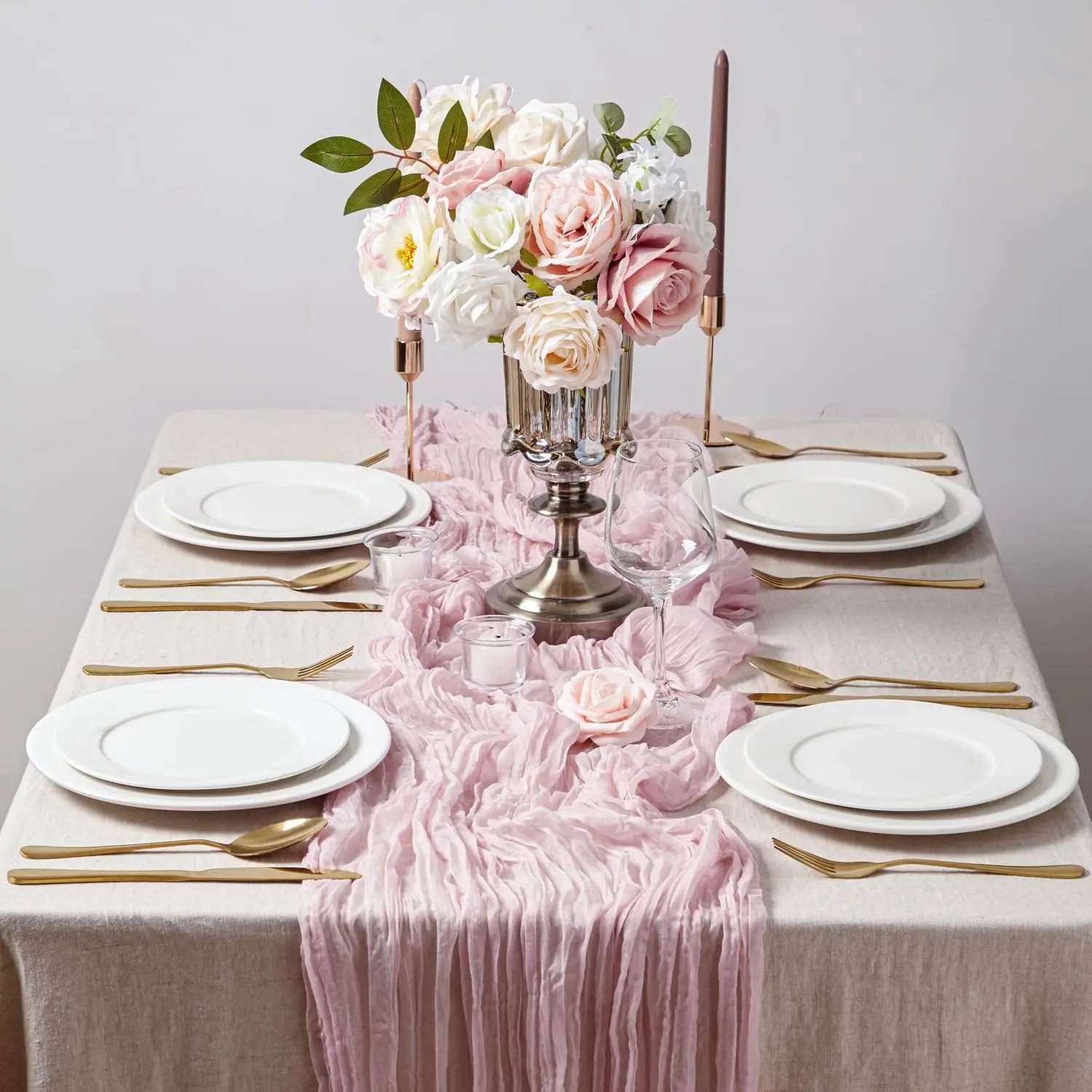 

Wedding Table Runner 10Pcs 90x180CM Luxury Bohemia Linen Cotton Gauze Tablecloth Festivals Dining Baby ShowerTable Decoration