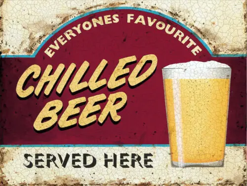 1b охлажденное пиво служило здесь металлическая вывеска в винтажном стиле