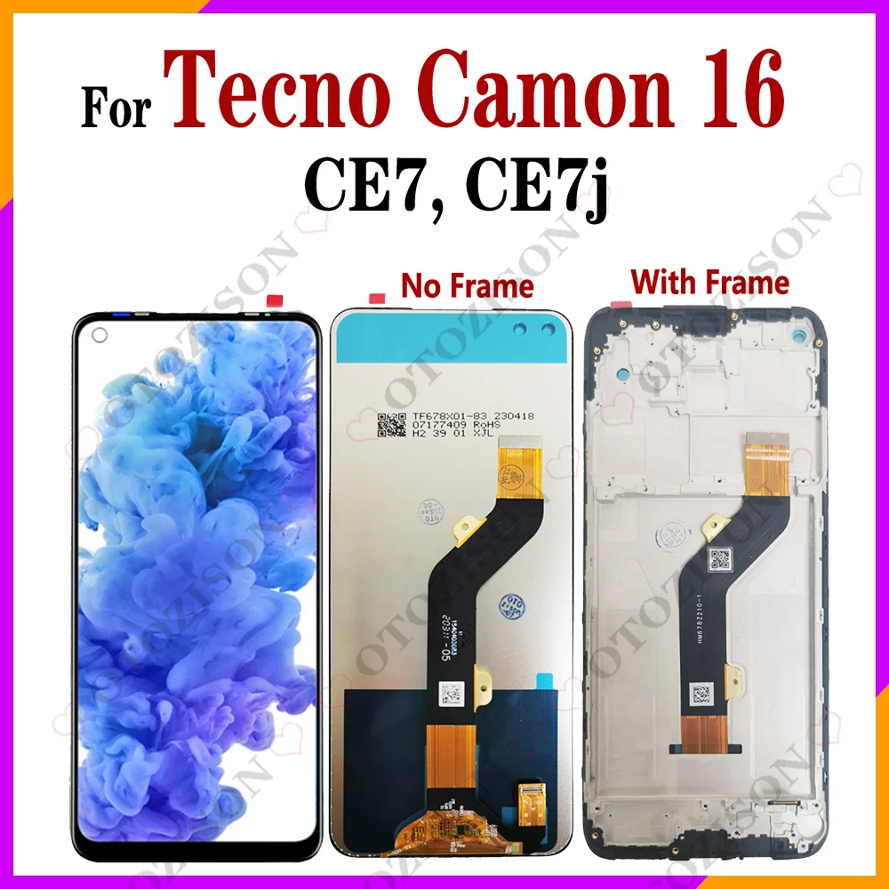 Дисплей 6,8 дюйма для Tecno Camon 16 CE7 CE7j, ЖК-дисплей с рамкой, сенсорный экран с дигитайзером в сборе, запчасти для Camon16