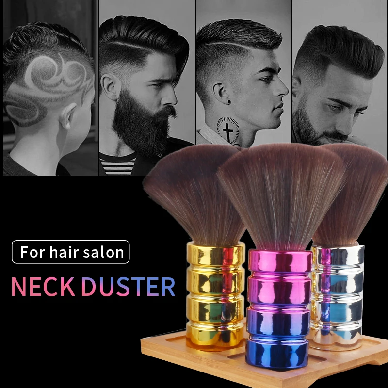 

Salon Hairdressing Tools Gold Plating Wooden Handle Soft Synthetic Hair Barber Neck Duster Brushes For Men Hair Cleaning