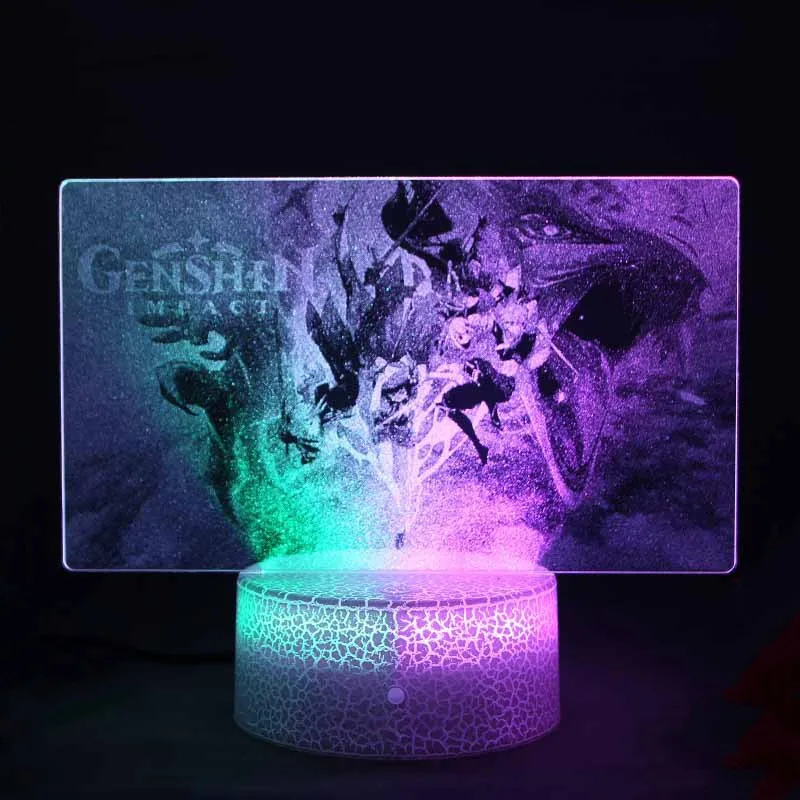 

Фигурка ударного действия Genshin, Двухцветный 3D ночник для детской спальни, украшение для игровой комнаты, настольная лампа, светильник Genshin