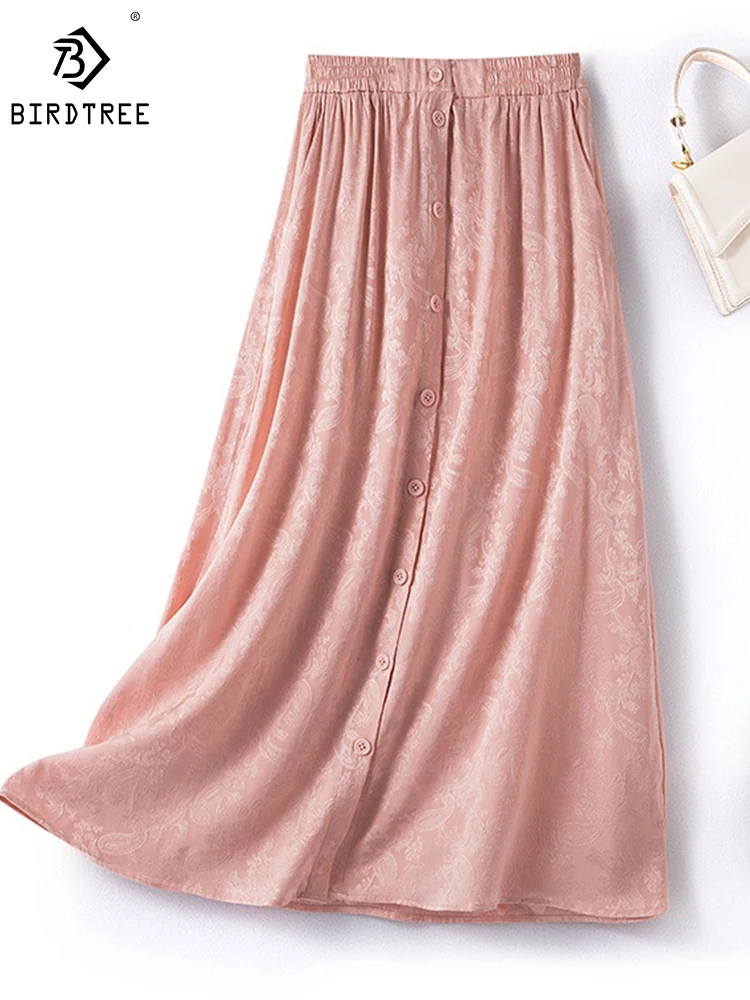 Birdtree/93% шелковая стрейчевая сатиновая юбка для самбо из тутового шелка Платье