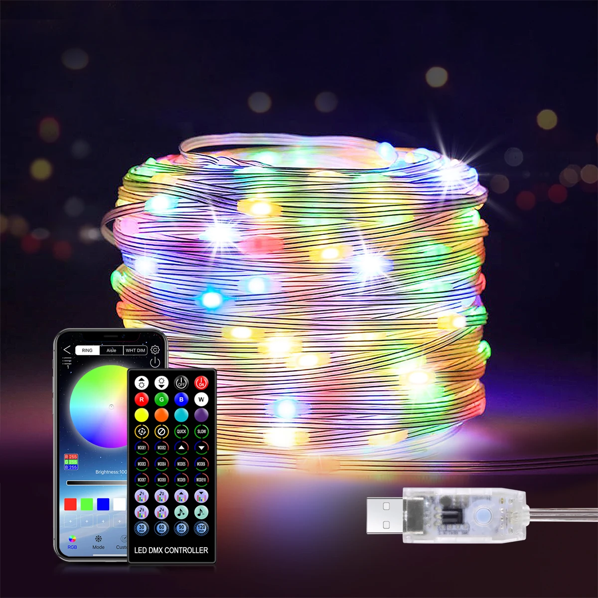 

USB Bluetooth LED Garland String Light navidad Christmas wedding party decoration lamp mariage Dream Color RGBIC / RGB Kids Gift