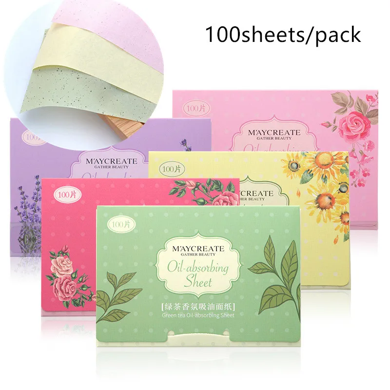 100 yaprak/paket YEŞİL ÇAY yüz yağı kurutma sayfaları kağıt temizleme yüz yağ kontrolü emici kağıt güzellik makyaj araçları