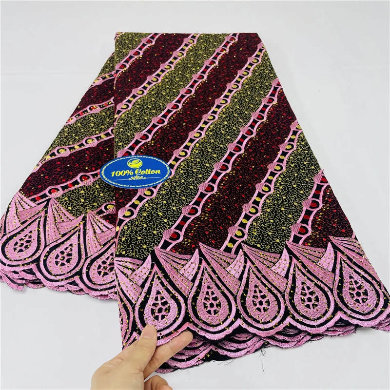 5 jardów z szalikiem Szwajcarska koronkowa tkanina Haftowana sucha koronka Afrykańskie 100% bawełniane tkaniny woalu Dubaj styl 18L 1070401