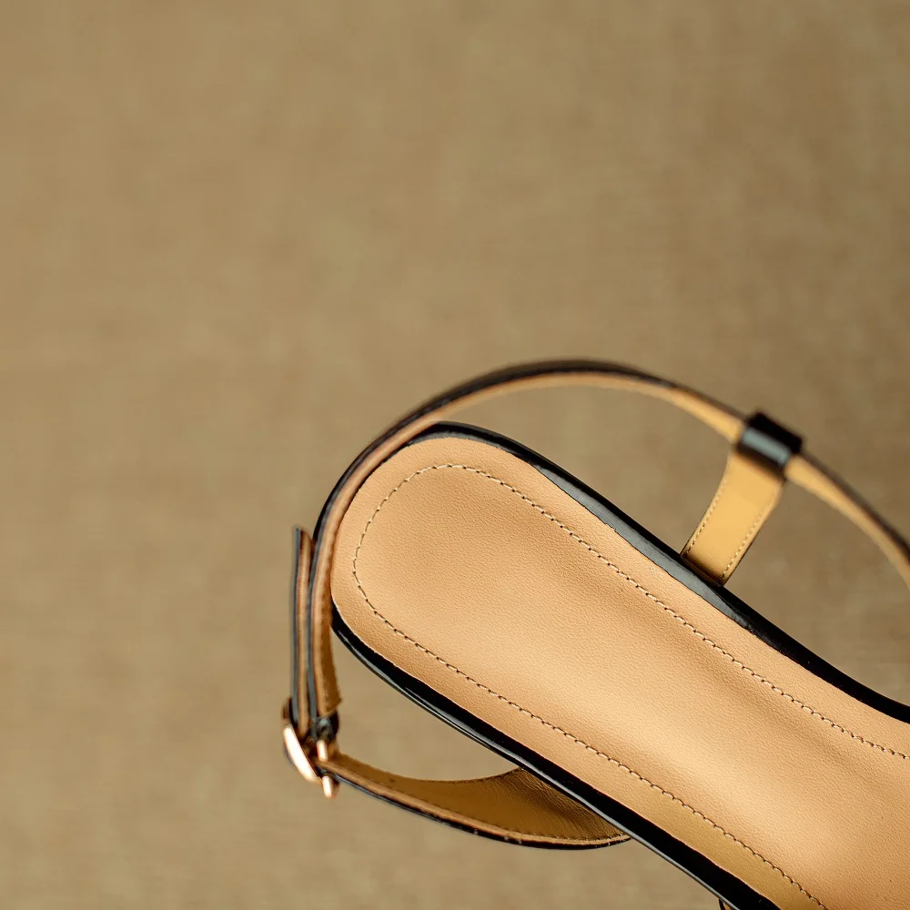 [EUNICE yun】летние новые стильные сандалии из натуральной кожи на высоком каблуке с