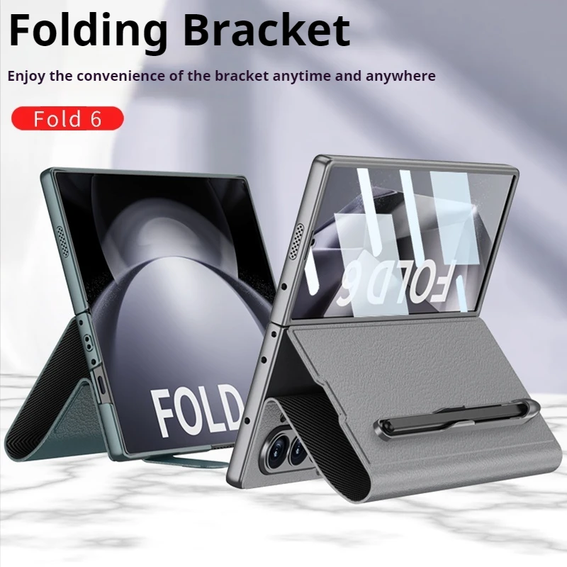 Роскошный кожаный флип-чехол для Samsung Galaxy Z Fold 6 со слотом ручки стеклянная защита