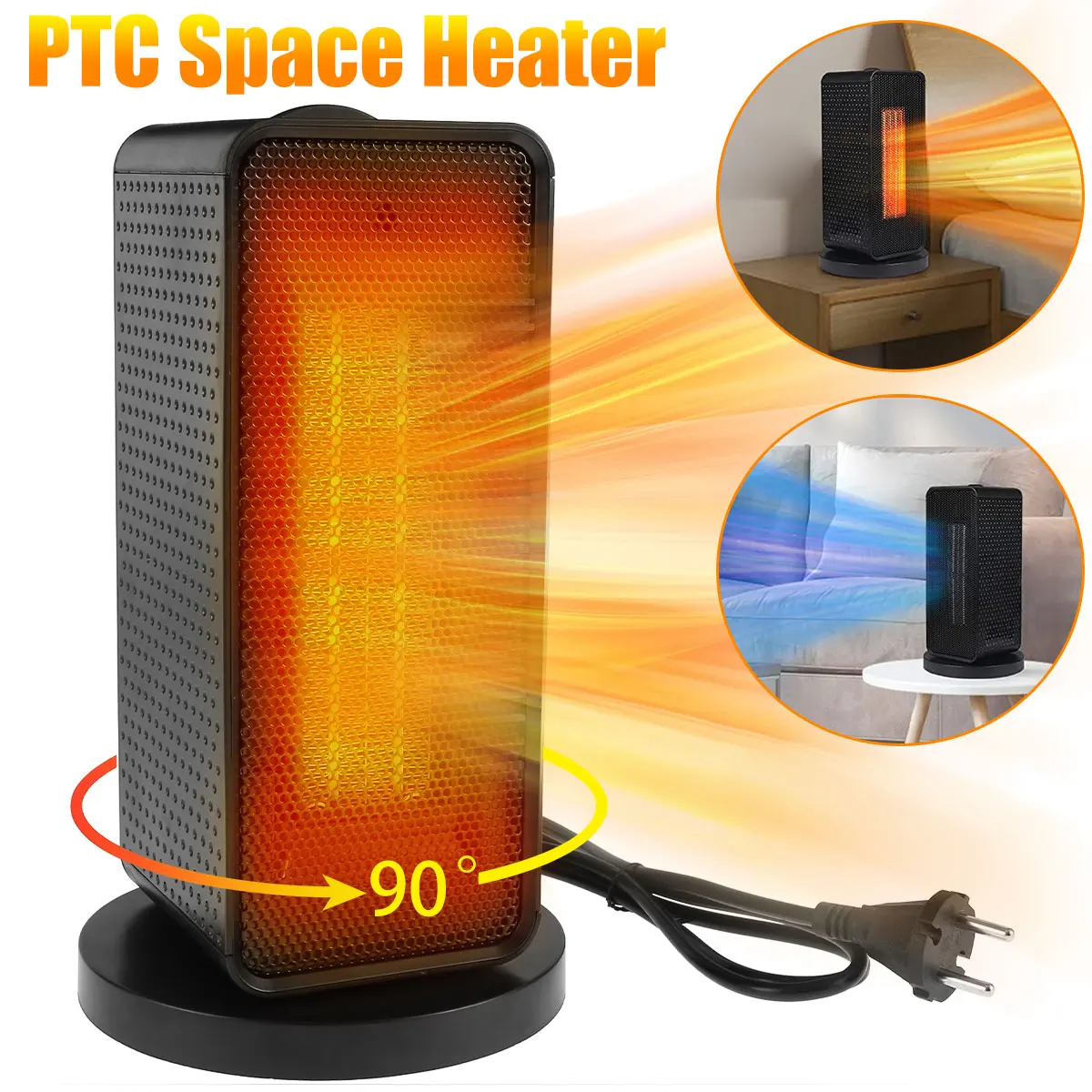 

L Fan Heater Adjustable 90° Auto Oscillation Electric Room Heater with Tip-over and Overheating Protection Fast Heat-up Ceramic