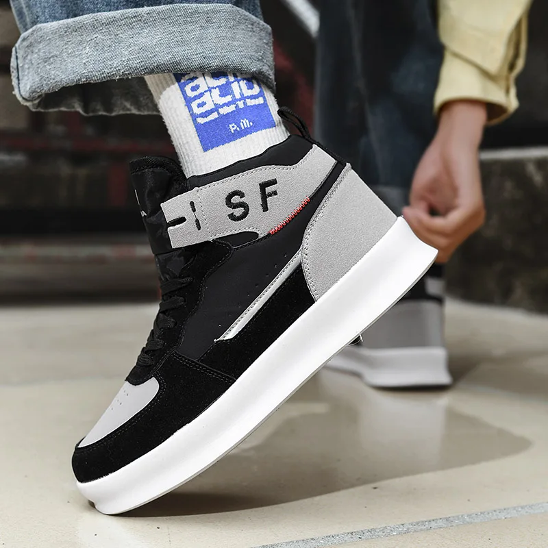 Winter Fashion Green Skateboard Shoes Men High Top Vulcanized Sneakers Man Platform Non-Slip Flats Sport Shoes Male Zapatillas