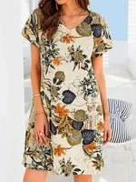 2022 summer bohemian knee dress womens vintage cotton linen vestidos zanzea beach fashion casual floral print sundress