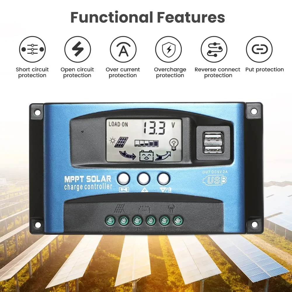 

30A MPPT solar charge controller with LCD display dual USB multiple load control modes, new Mppt technology maximum charging cur