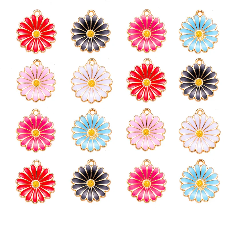

10pcs 13*16mm Daisy Enamel Pendants Earrings Bracelets Necklaces Crafts For Women's Accessories Charms For Jewelry Making DIY