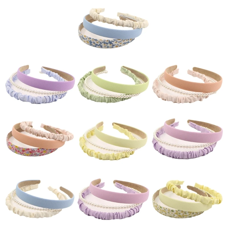 

3pcs Hair Hoop Fashion Headband with Pearl Flower Pattern for Women Thin Side