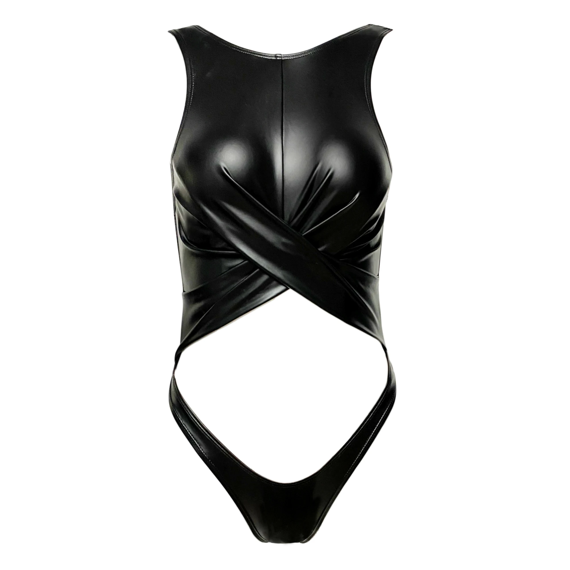 

MASKED STAFFS New one-piece T-shaped high fork swimsuit sexy black swimsuit soft color Pu swimsuit backless beach swimsuit