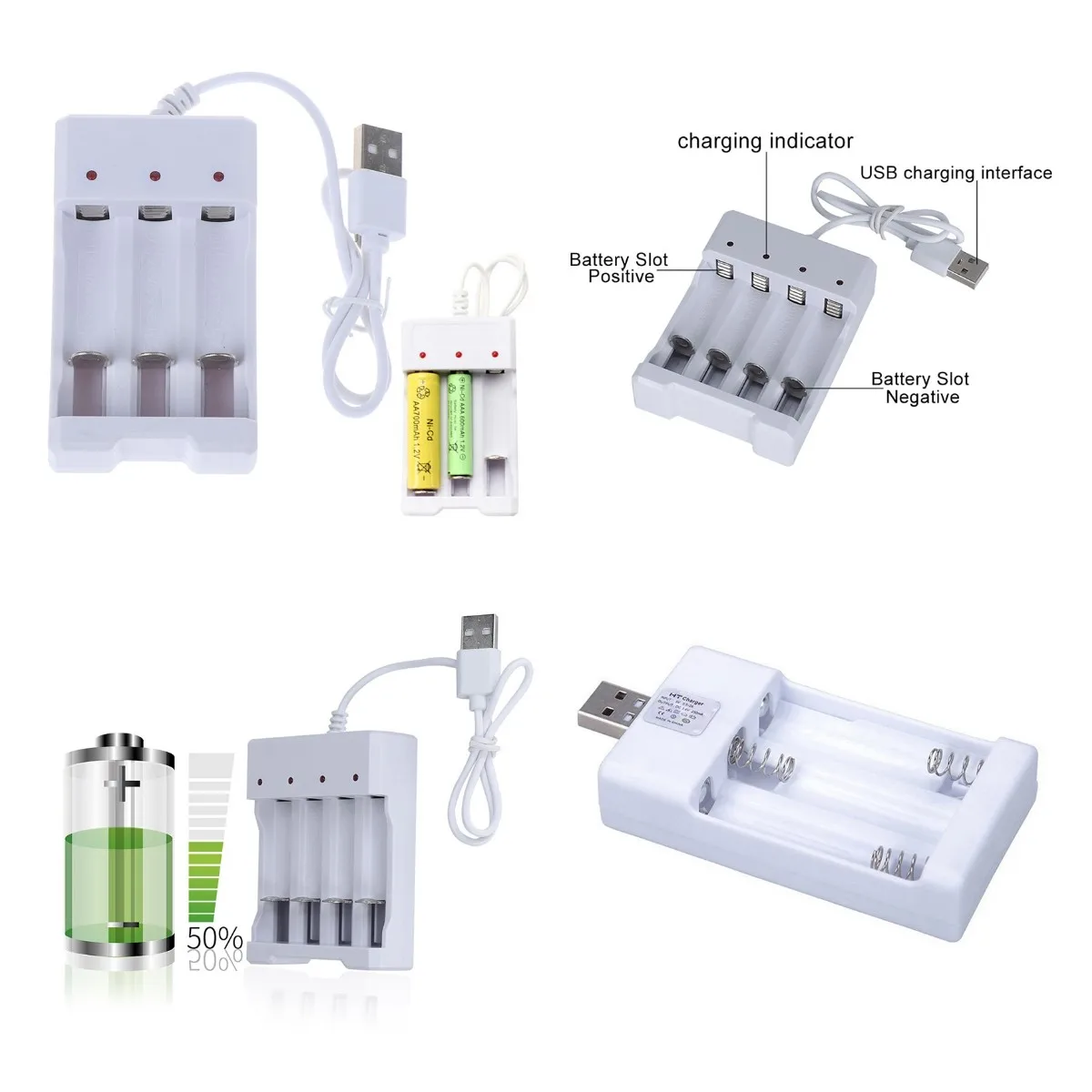 

Зарядное устройство с 2/3/4 слотами USB для аккумуляторов, защита от короткого замыкания, зарядная станция для аккумуляторов AAA /AA, быстрая заря...