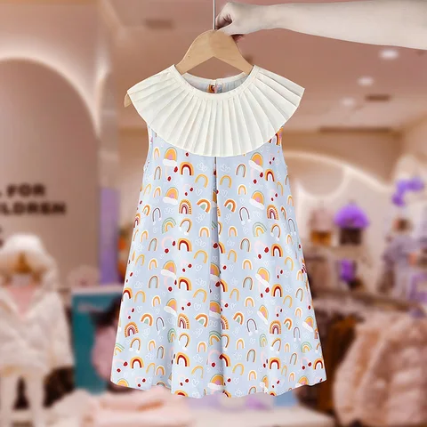 Платье Humor Bear для девочек, летнее новое платье-майка с радужным принтом и мультяшным принтом, милое стильное платье принцессы, повседневная одежда