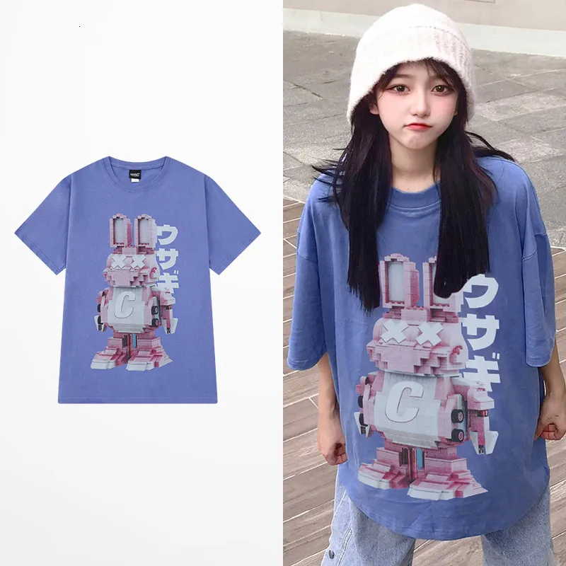 

Fashion Mashimaro Cartoon Rabbit Print T Shirt Men Streetwear Tide Brand T-shirts Men Skateboard Street Blue Tee Shirt Homme