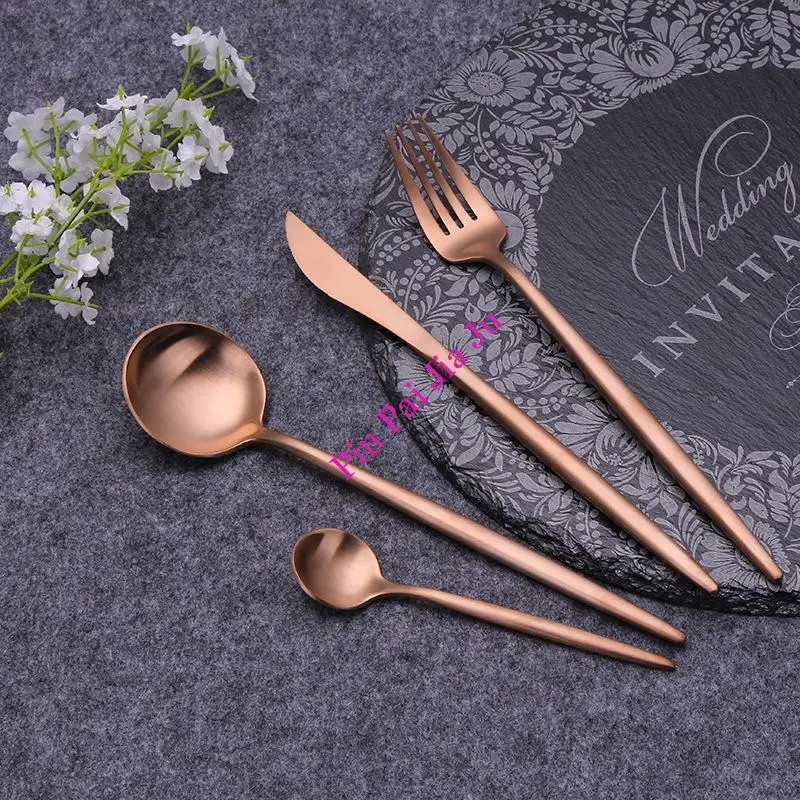

Western Rose Gold Cutlery Set Spoon Fork Knives Silverware Set Dessert Butter Spoon Chopsticks Kitchen Dinnerware Set