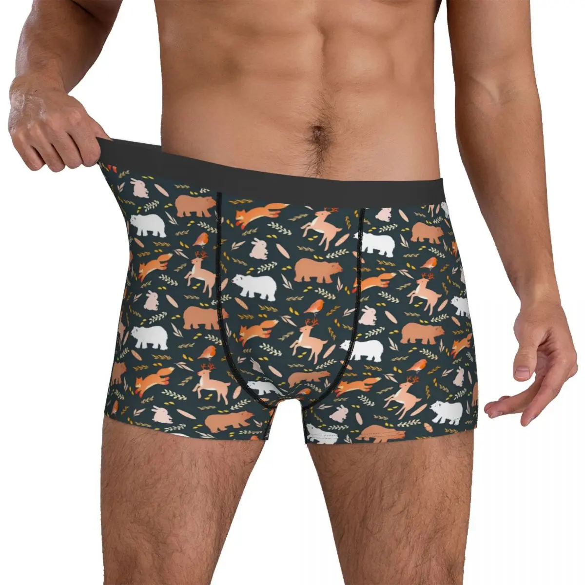 

Нижнее белье с принтом оленя, эластичные трусы с рисунком лесных животных, мужские трусы-боксеры большого размера с карманом