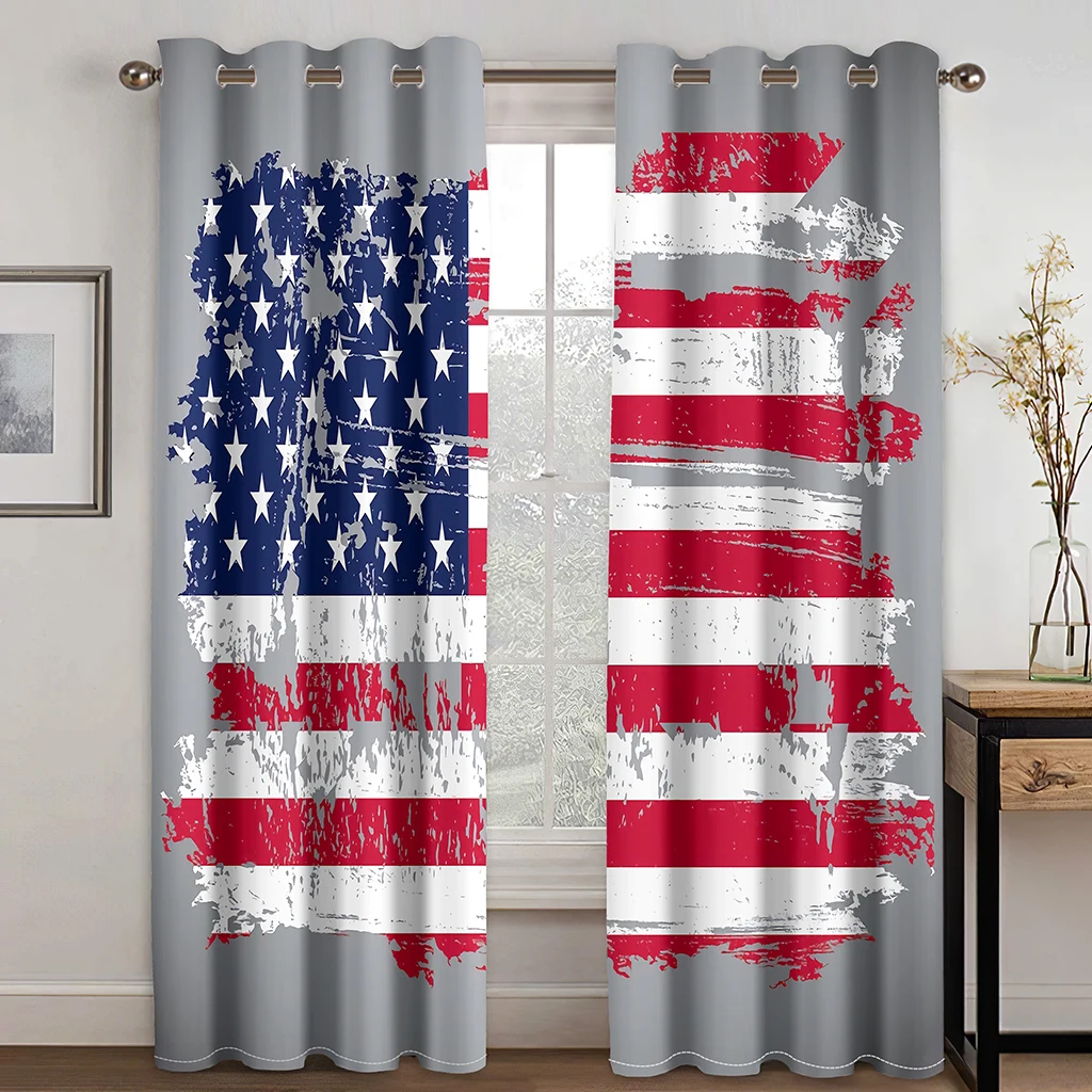

U.S. Flag Curtains for Living Room Personalized Decorative Curtain for Bedroom Grommet Top Window Drapes Room Decor 2PCS Gray
