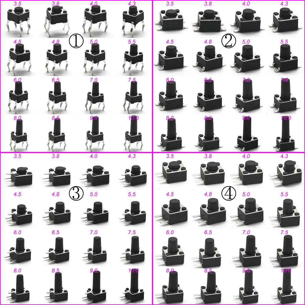 50PCS 4.5X4.5MM H=3.5/3.8/4/5/6/7/8/9/10/11/12MM DIP SMT12V Micro Button Tact Switch Momentary Tactical Push Button For Key Toy