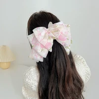 new oversize bowknot print barrettes chiffon hairpins women flower hair clips ribbon hair clips ponytail hair accessories