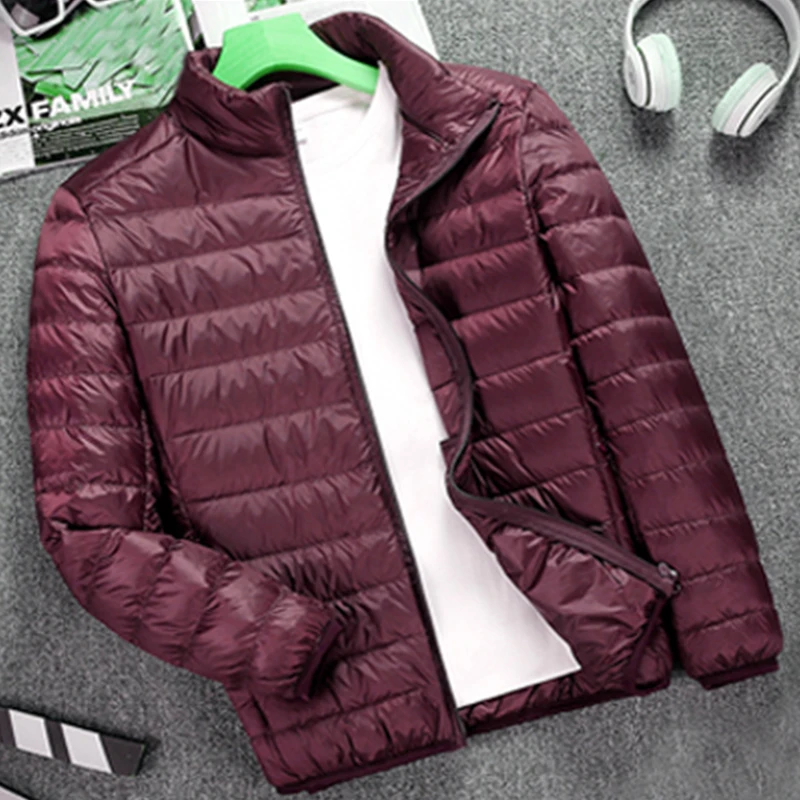 M-5XL 6Colors Ultra-thin Lightweight Stand Collar Men Jacket Solid Down Cotton Broadcloth Zipper Autumn Winter Slim Coat