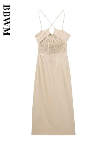 Linen Long Dress Women Corset Style Dress Woman Sexy Backless Beach Dresses for Women 2023 Summer Chic Female Strap Midi Dresses