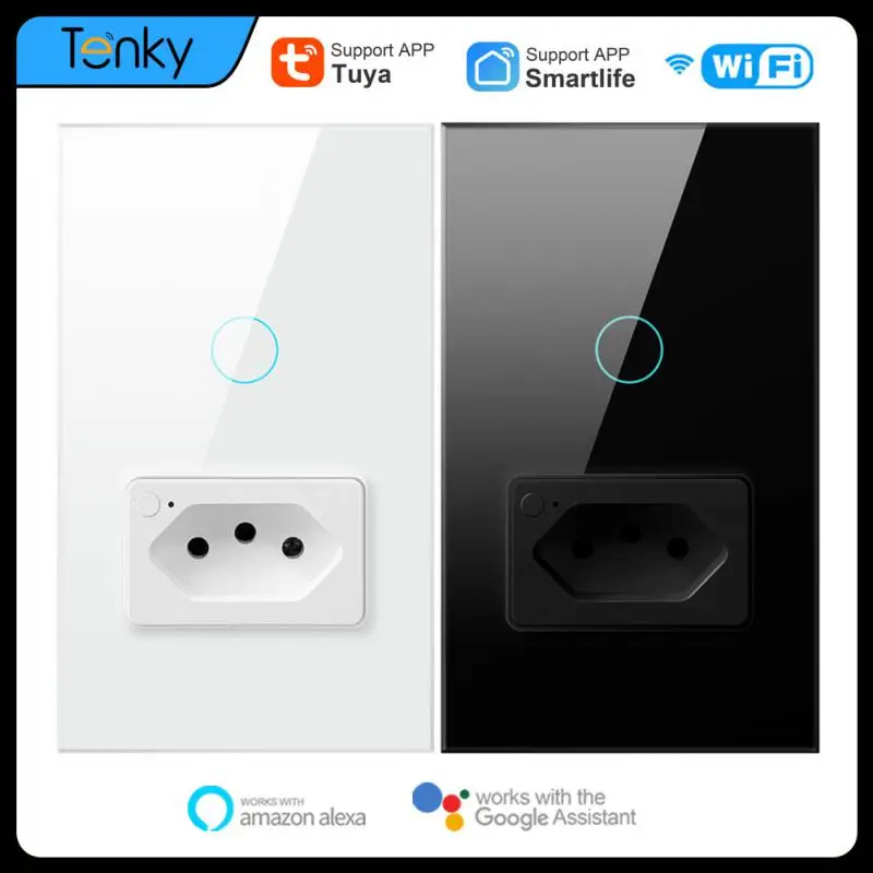 

Tuya WiFi Switch Socket,Brazil Standard 4X2 Glass Panel 1/2 Buttons Smart Light Switch Works With Alexa Google Home Assistant