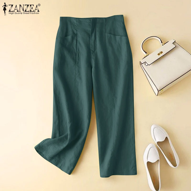 

Casual Wide Leg Pants Women High Waist Solid Long Trousers ZANZEA Fashion Work OL Palazzo Loose Pantalon Oversized Turnip