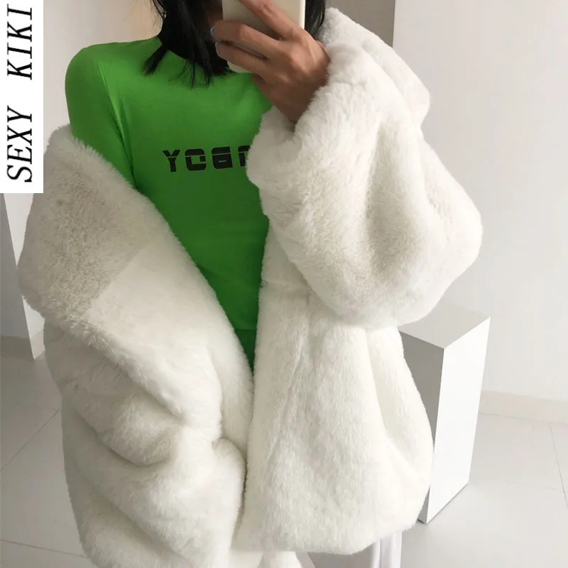 2022 New Faux Fur Faux Rabbit Fur Suit Collar White Fuzzy Nightgown Fur Coat Winter Coat Ladies Free Shipping Faux Fur Coat