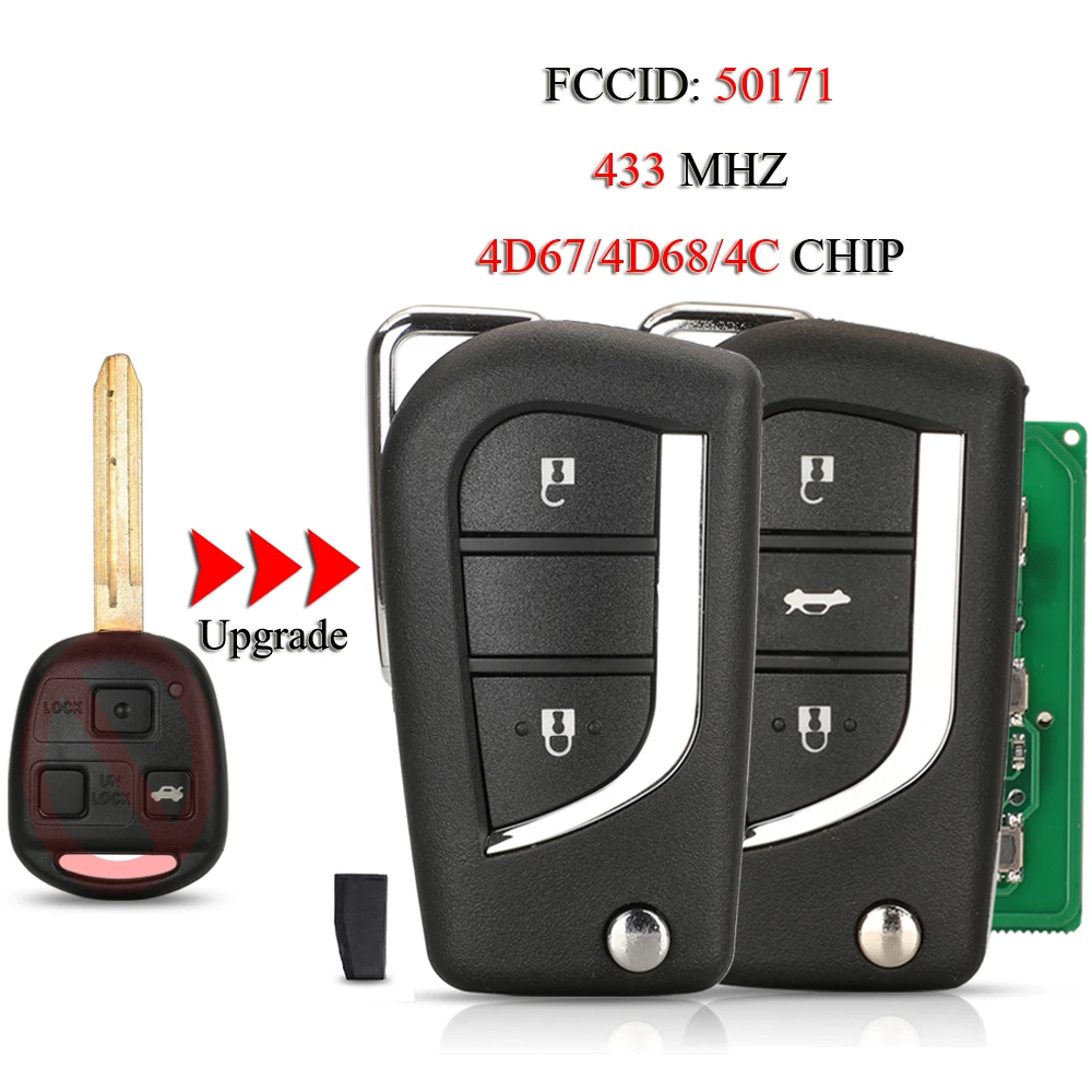 jingyuqin 50171 Upgrade Remote Smart Car Key For Toyota Prado Kluger Previa Land Cruiser 2/3Buttons 434Mhz 4C/4D67/4D68 Chip