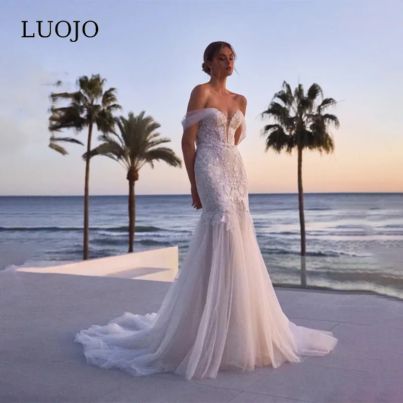 

LUOJO Charming Off the Shoulder Wedding Dresses Luxury Sweetheart Buttons Appliques vestidos de novia robe de mariée Tulle 2023