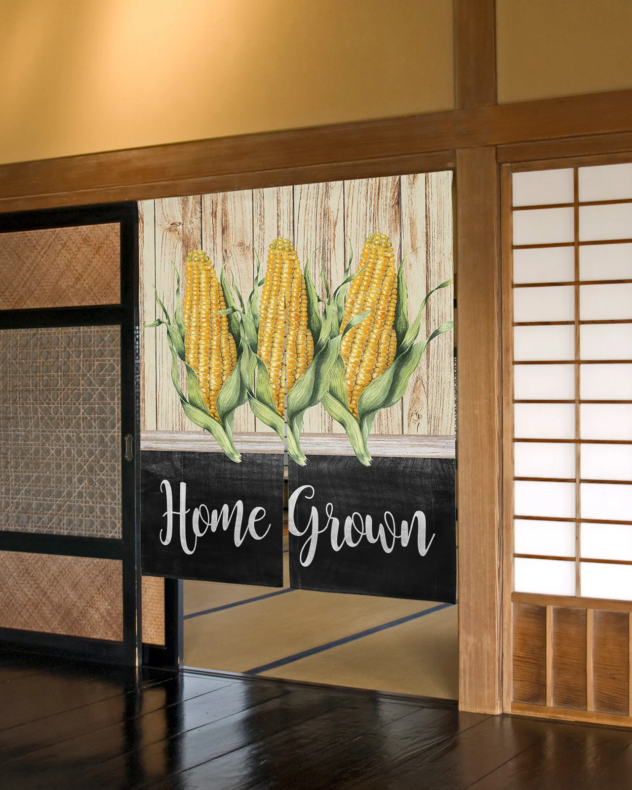 

Vintage Farm Corn Wood Grain Japanese Door Curtain Restaurant Kitchen Entrance Partition Doorway Curtains Half-Curtain