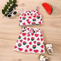 toddler kids girls clothes summer casual beach watermelon print sleeveless strap suspenders topbowknot skirts 2pcs outfits sets