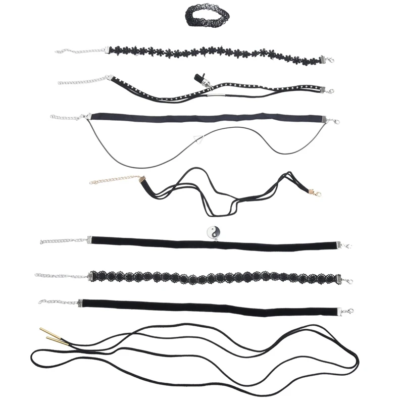 

9 PCS Women Choker Necklaces Black Velvet Stretch Tattoo Choker Necklace Set For Girls
