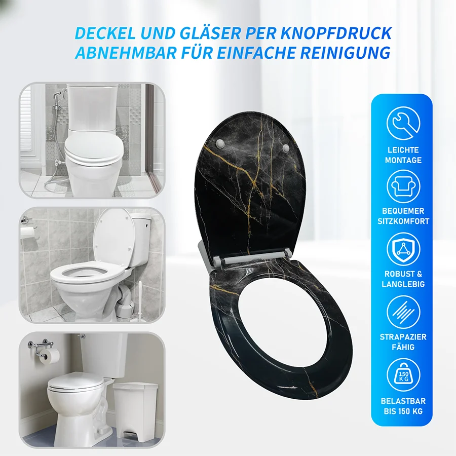 Чехлы на крышку унитаза для ванной комнаты Круглое сиденье с роскошной черной