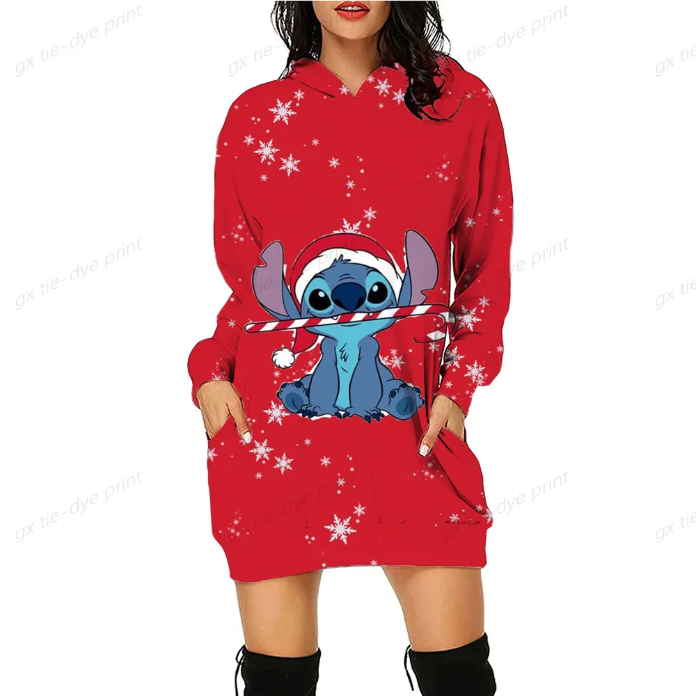 

2022 Christmas Disney Stitch cosplay Sweater Women Sweater With Hood Long Sleeve Autumn Ladies Turtleneck Sweater Knitwear
