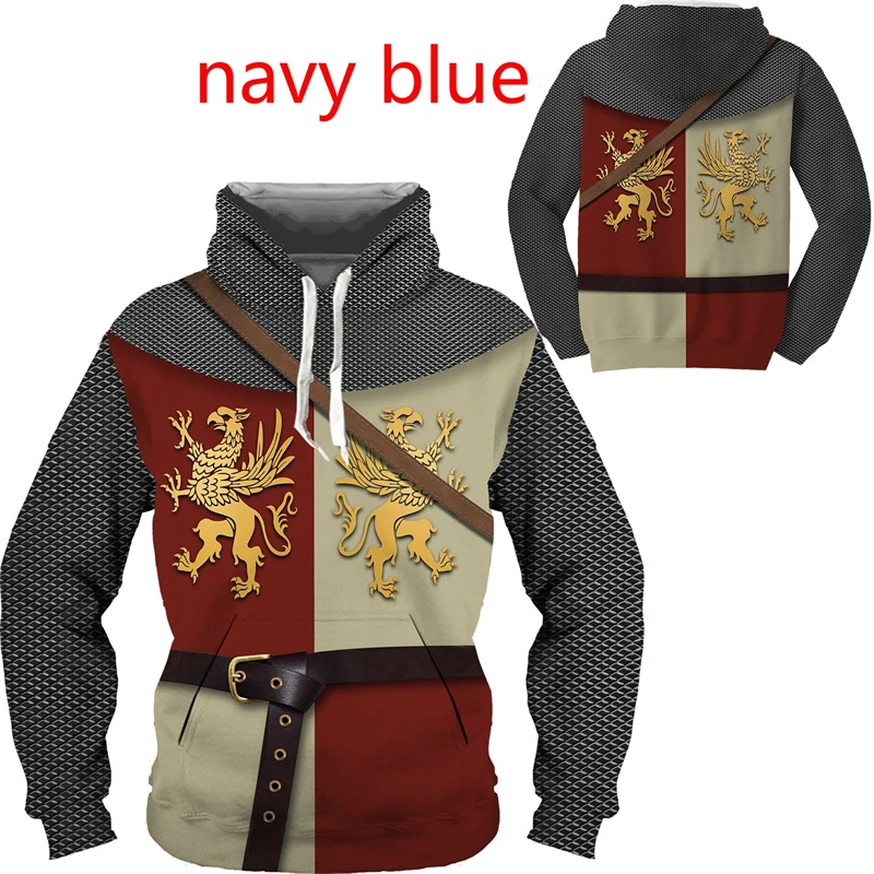 Фото Knights Funny Cosplay 3d Printing Men's Sweatshirts Vintage Hooded Pullovers Male Casual Graphic Hoody Fashion New Sweatshirts №3
