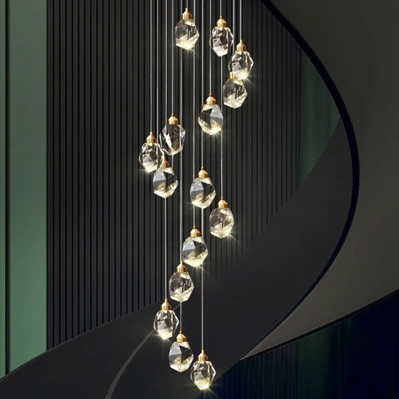 

Modern LED G4 Copper Crystal Pendant Lights Villa Apartment Luxury Loft Loft Stairwell Interior Lighting Decoration Pendant Lamp