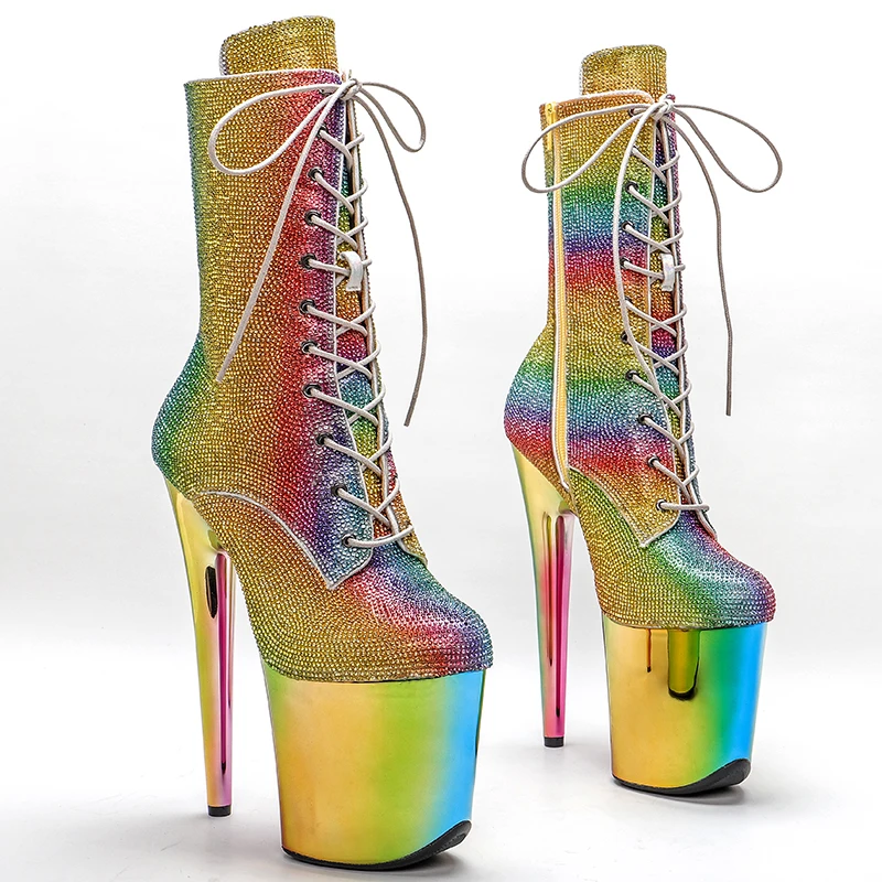 Leecabe 20M/8inch  Colorful rhinestones exotic sexy fashion ahead High Heel platform  Pole Dancing boot