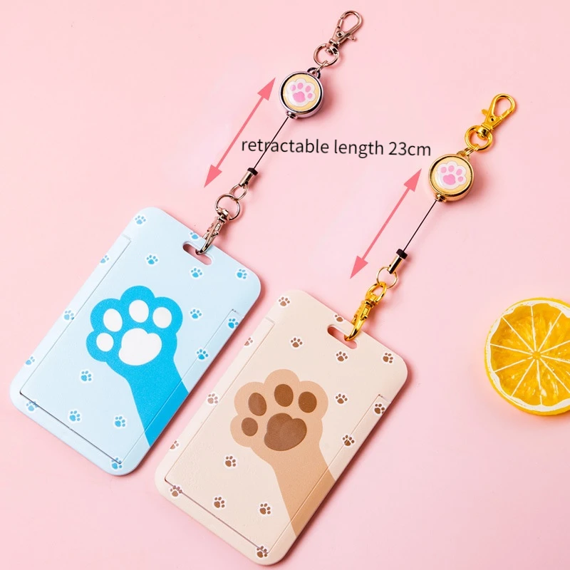 

Creative Badge Holder with Badge Reel Super Cute Cartoon Cat Paw for Girl Sliding Closure Card Holder Buckle Key Chain Organizer