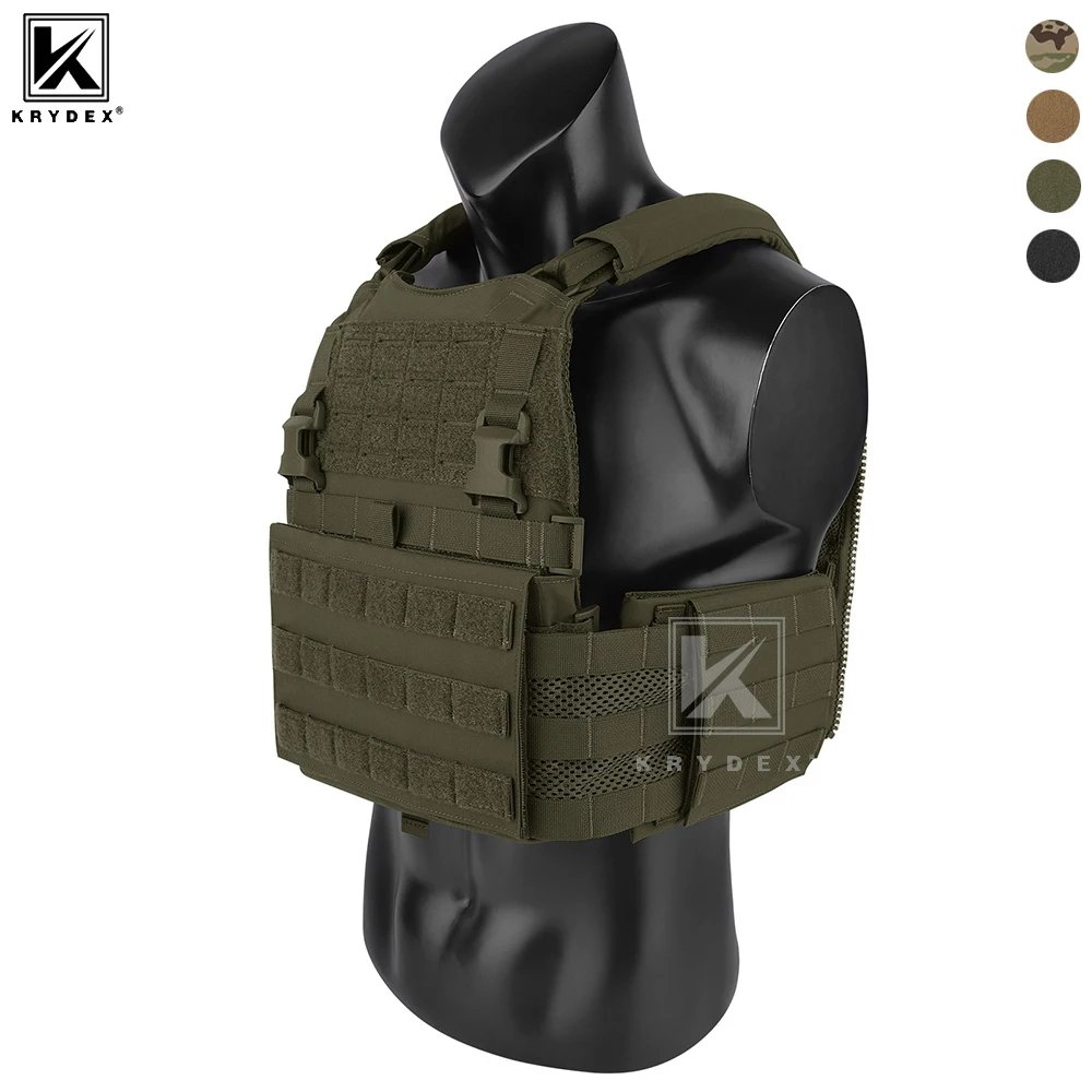 Фото Тактический модульный мужской жилет KRYDEX MOLLE, усиленный жилет-плитоносец SCARAB с боковыми карманами для страйкбола, пейнтбола и охоты №1
