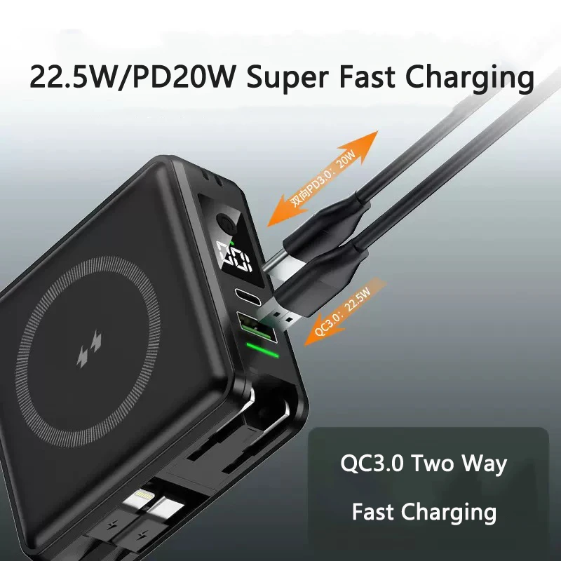 Внешний аккумулятор на 10000 мАч для iPhone 15 Xiaomi Mi Huawei Magsafe