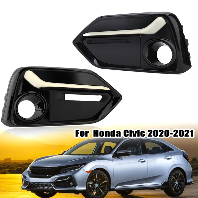 

1Pair Right+Left Front Bumper Fog Light Cover Trim Headlights Covers Frame Hole for Honda Civic Type R 2017-2021