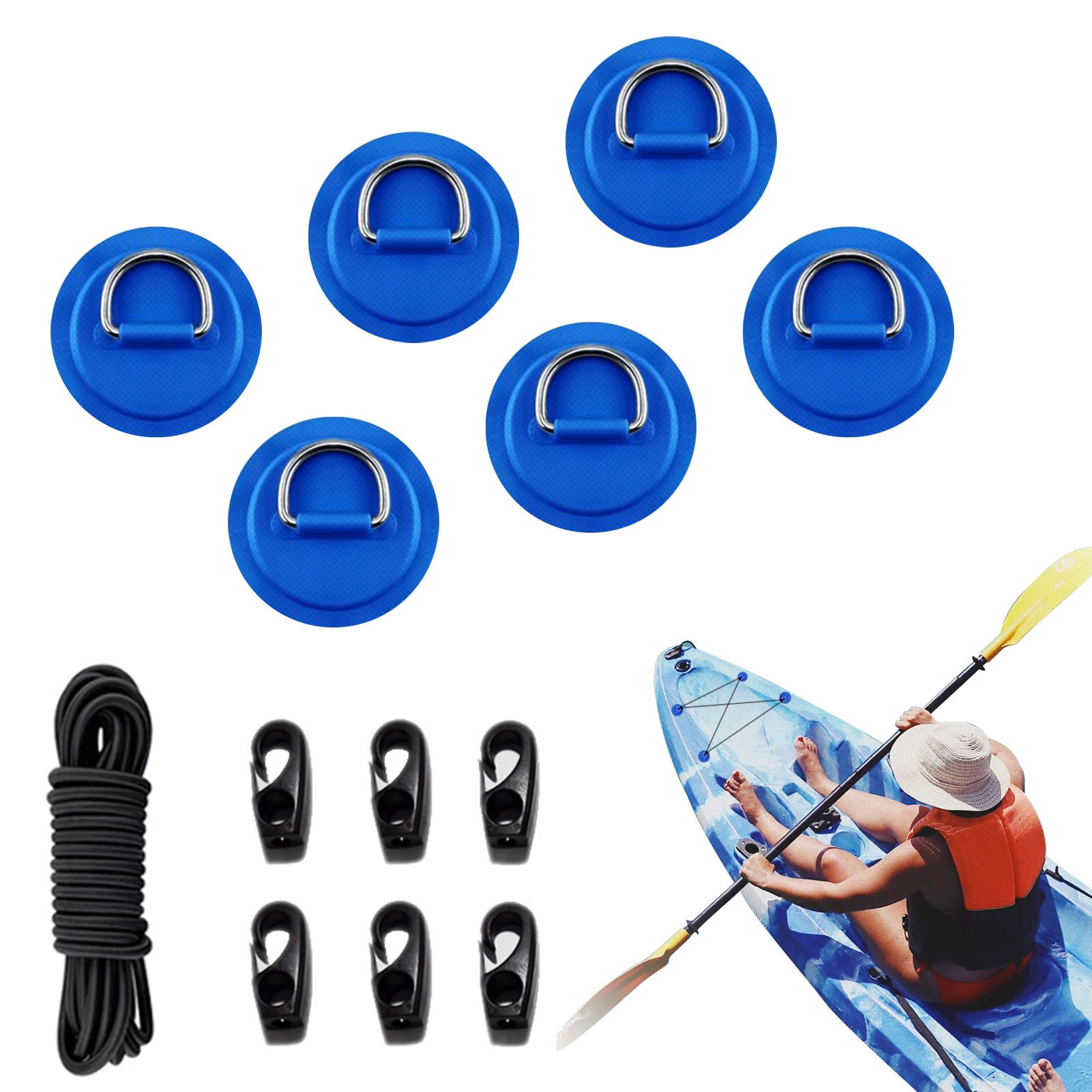 

1 Set D Ring Pad PVC Patch Boat Deck Rigging 2.5m Black Elastic Bungee Rope Kit For Stand Up Paddle Board Deck Accessories