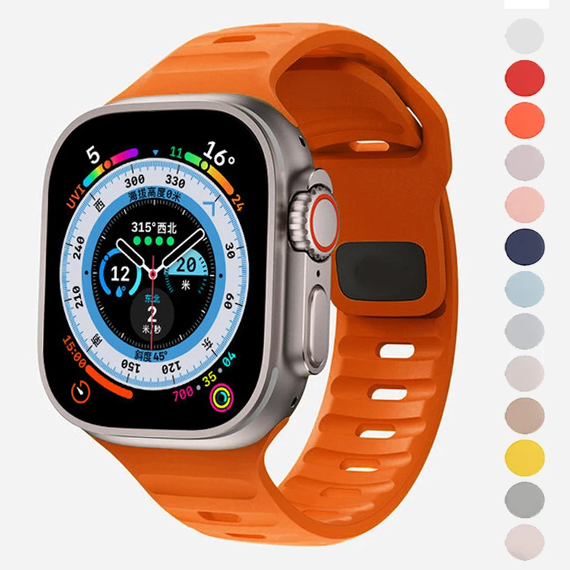 For Apple Watch Ultra 49mm Band  Case Strap 40mm 41mm 42mm 44mm 45mm Silicone Sport Rubber Correa Iwatch Series 8 7 6 Se 5 4 3