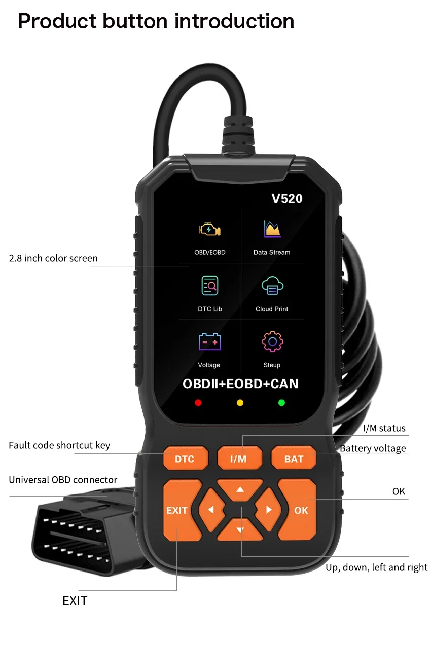

Профессиональный Диагностический Сканер V520 OBD2 Для Автомобилей, Многоязычный