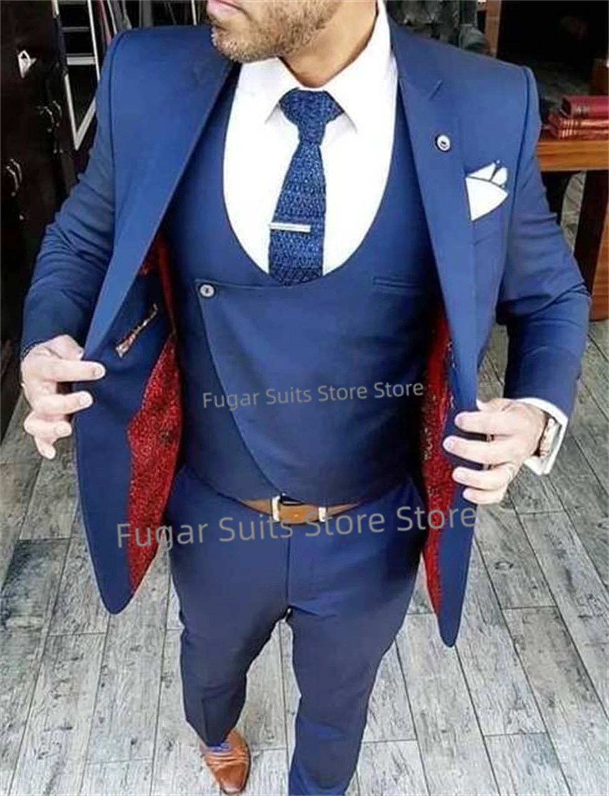 

Classic Business Blue Wedding Suits For Men Slim Fit Notched Lapel Groom Tuxedos3Pieces Sets Formal Male Blazer Ternos Mascuino