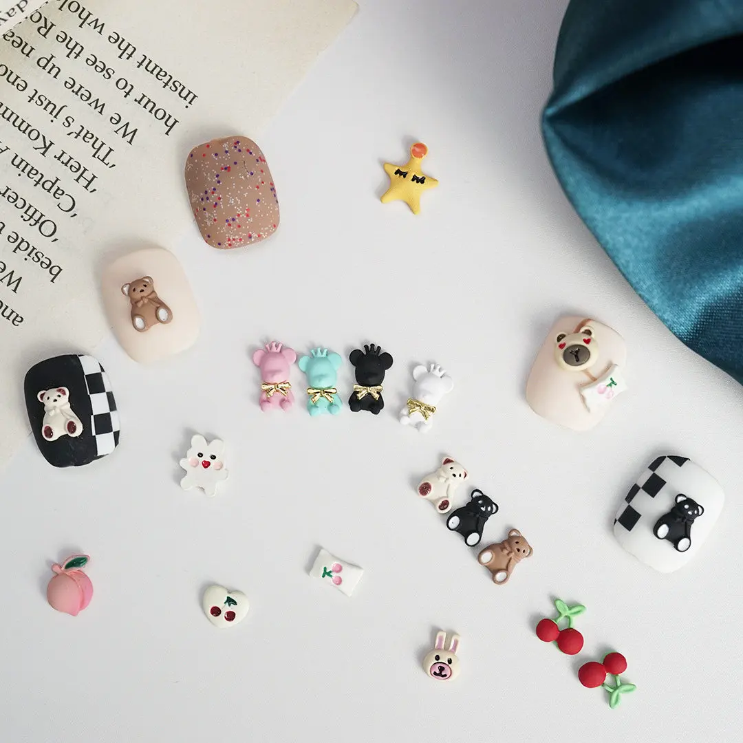 

20pcs 3D Cute Kawaii Bear Candy Cherry Nail Art Parts Jewelry Nails Accessories Decorations Charms Supplies for Professionals